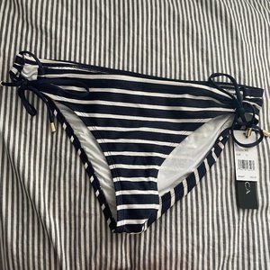 La Blanca Bikini Bottom, Navy/White Stripe/Gold Hardware, Size 10